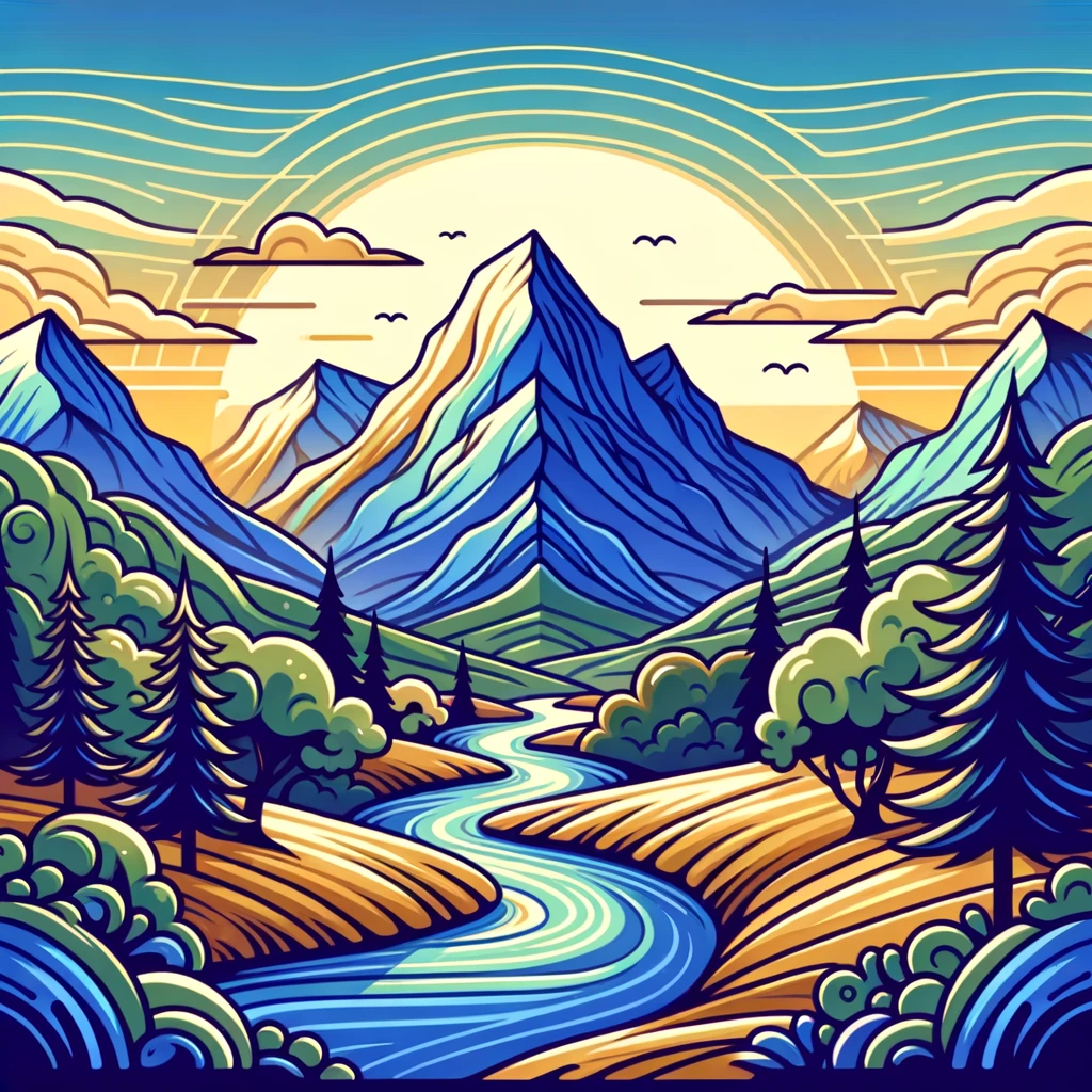 653a629fdbc76_DALL·E 2023-10-26 15.59.45 - Illustration of a serene mountain landscape with a river, reflecting a user's love for nature and tranquility.png