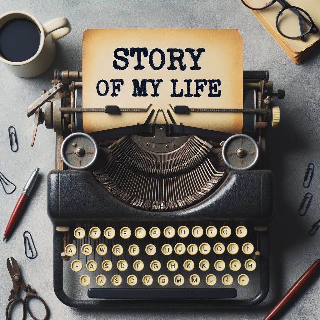 653a63e85634e_DALL·E 2023-10-26 16.04.57 - Photo of a vintage typewriter with a paper that reads 'Story of My Life', representing a user's passion for writing and storytelling.png