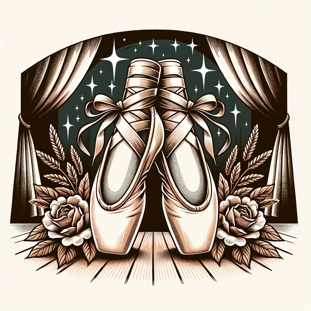 653a70d06f28f_DALL·E 2023-10-26 16.06.29 - Vector art of a pair of ballet shoes with ribbons, set against a stage backdrop, showcasing a user's passion for dance and performance.png